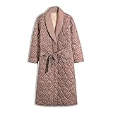 DHDHWL Bademantel Winter Kleine Blume Bademantel Langarm Frauen Pyjamas Steppjacke Weibliche lange Robe dicke Gestrickte Baumwolle Lange Spa Robe Frauen (Color : Brown, Size : XL)