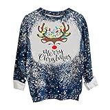 Weihnachtsshirt Casual Bluse Lang Shirts mit Rundhals Weihnachtsmann Tshirts Langarm Slim Weihnachtsbluse Wintermantel Damen Petrol Weihnachten Pullover (Dark Blau 1,S)