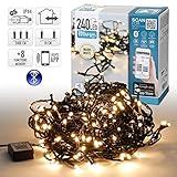 ECD Germany App Gesteuerte LED Lichterkette für Weihnachten 240 LED 24m Warmweiß 8 Modi Dimmer Timer Speicher Innen Außen IP44 Weihnachtsbeleuchtung Weihnachtslichterkette Weihnachtsbaum Kette L