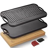 OVERMONT Grillplatte Gusseisen Gusseisenplatte für BBQ Ofen Herd Grill Holzkohlegrill Gasg