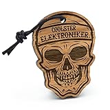 Fashionalarm Schlüsselanhänger Totenkopf Coolster Elektroniker aus Holz mit Gravur | Geschenk Idee Elektronik Elektrotechnik Beruf Job Arb