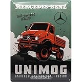 Nostalgic-Art Retro Blechschild Mercedes-Benz – Unimog – Geschenk-Idee für Auto Accessoires Fans, aus Metall, Vintage-Dekoration, 30 x 40