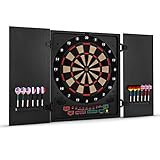 OneConcept Dartmaster 180 Dartautomat, Dartscheibe elektronisch, E-Darts, Dartboard mit bis zu 8 Spieler, virtueller Gegner, LED-Anzeigen, 12 Pfeile, schwarz mit M