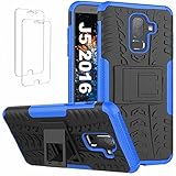 Ttianfa Hülle für Samsung J5 2016 case Schutzhülle【2 Stück】 Panzerglas Schutzfolie,Schutzhülle Stoßfeste 360° Holder Kickstand Funktion rutschfest Doppelschicht Heavy Duty Armor PU TPU Hülle,B