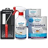 prinzcolor Premium Fliesenlack Fliesen Lack Fliesenfarbe Anlauger Lackierset Cremeweiß - Glänzend 1,5l - Anlauger - Lack