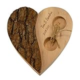 Geschenke 24 Holz Herz für Ringe Rinde Hochzeit personalisiert für Eheringe mit Gravur - Alternatives Ringkissen Holz mit Namen & Datum zur H
