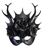 shoperama Gothic Halbmaske mit Krone Geweih Rosen Fantasy Dunkle Königin Kostüm-Zubehö