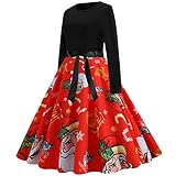 Zegeey Weihnachtskleid Damen Elegant Abendkleider Rüschen Kragen mit Schleife Swing Cocktailkleid mit Weihnachten Santa Claus Druck Partykleider für Weihnachtsab