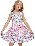 Mädchen Einhorn Meerjungfrau Blumen Karikatur Prinzessin Skaterkleid ärmellos A-Linie Sommerkleid Swing Fattern T-Shirt Kleider Rundhals Freizeitkleidung, A Muster 4, 130 / 6-7 J
