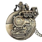 Vintage glatte Quarz-Taschenuhr Taschenuhren Vintage Bronze Lok Lok Lok Lok Motor Quarz Taschenuhr Retro Halskette Anhänger Kette Beste Geschenke für Männer Frauen mit Zug-Zubehör T