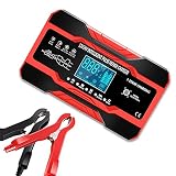Autobatterie Ladegerät Aufrüsten, 12V/24V KFZ Batterieladegerät Vollautomatisches Intelligentes Erhaltungsladegerät mit LCD-Touchscreen für Lithium, LifePO4, AGM, Gel, Auto/Motorrad Batterie (Red)