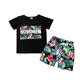 2-teiliges Komplett-Set für den Sommer, Mädchen, T-Shirt, Aufdruck 'Sammer' mit kurzen Ärmeln, Rundhalsausschnitt, Strandhose, Blumendruck, für den Urlaub 18 Monate bis 5 Jahre, Rot 18-24 M