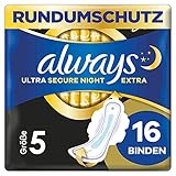 Always Ultra Binden Damen Secure Night Extra (Größe 5) Mit Flügeln (16 Damenbinden mit Flügeln), Big Pack, Night, dünn und super saugfähig, g