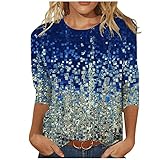 Overdose Damen Tops Sommer Herbst Longshirts 2021 Neu Oberteile Mode Bluse für Frauen Drucken T-Shirts Loose Langarmhemd Rundhals Tee Langarm Casual Hemd(B-Marine,L)