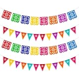 Qpout 4 Stück Tag der Toten Banner, Bunte Mexikanische Fiesta Party Dia De Los Muertos Girlande Dekoration, Cinco de Mayo Party Babyparty Kinder Geburtstag Indoor Outdoor Dek