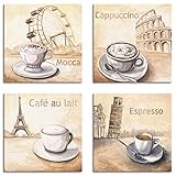 Artland Leinwandbilder auf Holz Wandbild Bild Set 4 teilig je 20x20 cm Quadratisch Essen Getränke Kaffee Malerei Creme Cappuccino Cafe Espresso S6MM