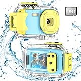 DioKiw 48MP Kinder Kamera, Mini Digitale wasserdichte Kinderkamera 1080P FHD Video Spielzeugkamera mit 2,0” IPS Bildschirm, 16GB SD-Karte, Silikonhülle, Geschenke für Jungen Mädchen im Alter von 3-12