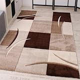 Paco Home Designer Teppich mit Konturenschnitt Karo Muster Braun Beige, Grösse:160x230