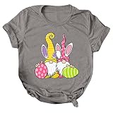 Damen Sommer Tops Rundhals Basic T-Shirt Casual Classic Osterhase Print Kurzarm Tops Damen T-Shirts Regular F