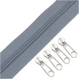10M 25 Farben Nylon Spule Reißverschluss Masse mit 20Pcs Zipper Slider-Supplies 316 Hellgrau 3#, 10M