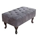 Invicta Interior Edler Chesterfield Fußhocker antik grau mit Knopfheftung und Nietenb