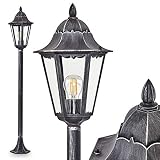 Außenleuchte Lignac, Wegeleuchte in antikem Look, Aluguß in Schwarz/Silber mit Klarglas-Scheiben, Stehleuchte 118 cm, Retro/Vintage Gartenlampe, E27-Fassung, max. 60 Watt, IP44