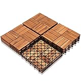 SONUG Holzfliesen Balkon, 3m² Bodenbelag aus Akazienholz 30x30cm, Klickfliesen Mosaik, Fliese für Garten Terrasse Balkon(33 Stück)