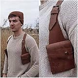 Gogh Herren Riemen Versteckte Achsel Umhängetasche Retro Verstellbare PU Leder Doppel Schultertasche Achseltasche Holster Tasche Steampunk Holster Anti-Diebstahl-Geldbörse,B