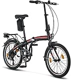 Licorne Bike CONSERES Premium Faltrad, Klapprad in 20 Zoll - Fahrrad für Herren, Jungen, Mädchen und Damen - Shimano 6 Gang-Schaltung - Hollandfahrrad - Schwarz/R