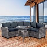 BRAST Poly-Rattan Sitzgarnitur Sofa Essgruppen-Kombi Balcony 5 Personen Grau/Anthrazit Garten Lounge Sitzgruppe Gartenmöb