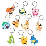 Pokémon Schlüsselanhänger, Silikon Schlüsselbund, 10 Stück Pokemon Figuren, Pokemon Elf Serie, Erwachsene und Kinder Pokémon Pikachu Schlüsselb