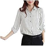 Gestreiftes Hemd Damen Langarmbluse Business Hemd Revers Streifen Elegant Hemden Tops Ultrastretchbluse Einfarbig Regular Shirt H