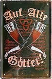 schilderkreis24 Wikinger Spruch: ”Auf Alte Götter“ Prost Deko Thor Metallschild Bar Kneipe Theke Trinkhorn Vikinger Walhalla Odin Met Bier Germanen Geschenk Geburtstag Weihnachten 20x30