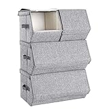 SONGMICS Stapelbare Aufbewahrungsbox mit Deckel, 4er Set, Spielzeug Organizer, Metallrahmen, Magnetverschluss, für Kleidung, Spielzeug und Bücher, grau RLB22GY