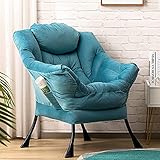 HollyHOME Sessel Relaxsessel mit Stahlrahmen, Relaxliege Freizeitsofa Chaiselongue Fauler Stuhl Relax Loungesessel mit Armlehnen, Samtstoff, Blauer S