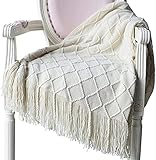 Hayisugal Wohndecke Weich Strick Wolldecke Quaste Kuscheldecke Sofadecke Schlafdecke Decke, Beige, 125 x 210