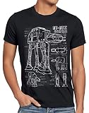 style3 at-at Herren T-Shirt Blaupause Walker, Größe:3XL, Farbe:Schw