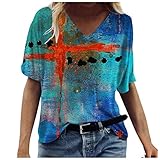 Damen Oberteile T-Shirts, Bluse Casual Mode Damen Vintage Drcuken Damen Oberteile Sommer Kurzarm Blusen, Sommer Blusen & Tuniken Für Damen Für Frauen Plus Size Flowers Drucken Rundhals-t-S