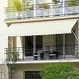 ML-Design Klemmmarkise 350 x 120 cm, Beige, höhenverstellbar, ohne Bohren, UV-beständig, Einziehbar Manuell, aus Metall und Polyester, Markise mit Handkurbel, Balkonmarkise Sonnenschutz Balk