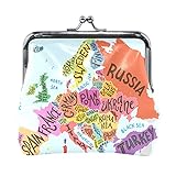 Beutel für Frauen Europa Karte Dekorative Typografie Poster Niedliche Kleine Brieftasche Mit Kussverschluss Kleine Brieftaschen Für Frauen Für Frauen Mädchen 4,5x4,1 Z