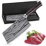 Theexecva Hackmesser Fleischerbeil 7 Zoll Deutsch Hochgekohlter Edelstahl Hackbeil Messer, professionelles Chinesisches Kochmesser Hochleistungsklinge für Küche und Restaurant (Meat Knife)