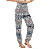 Sommerhose Damen Leicht Lang mit Taschen Hohe Taille Yoga Boho Hose Elegant Haremshose Stoffhose Freizeithose Pluderhose Schlup