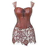 Josamogre Korsett Kleid Leder Corsage Korsagenkleid Spitze Corset Größe Größen Reißverschluss Burlesque sexy Braun 3XL