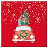 ARTEBENE Serviette Weihnachten Papierserviette Weihnachtsserviette Tissue Auto mit Weihnachtsgepäck Weihnachtsauto | 20 Stück | 33x33cm | 3-lagig | Hochwertige Servietten für die Weihnachtstage R