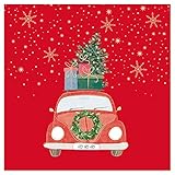 ARTEBENE Serviette Weihnachten Papierserviette Weihnachtsserviette Tissue Auto mit Weihnachtsgepäck Weihnachtsauto | 20 Stück | 33x33cm | 3-lagig | Hochwertige Servietten für die Weihnachtstage R
