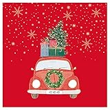 ARTEBENE Serviette Weihnachten Papierserviette Weihnachtsserviette Tissue Auto mit Weihnachtsgepäck Weihnachtsauto | 20 Stück | 33x33cm | 3-lagig | Hochwertige Servietten für die Weihnachtstage R