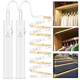 LED Band mit Bewegungsmelder - Warmweiß, Kleiderschrank Beleuchtung Stripe, Bewegungssensor Licht Leiste, Überall Aufkleben Nachtlicht für Schlafzimmer, Treppe, Schrank(2 pack | Batterie)