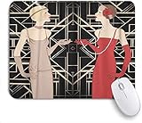 Mausmatte Mauspad schwarz brüllend Flapper Mädchen Retro Party Design weiß 1920er 20er Jahrgang 1930er 30er Jahre angepasste Kunst Mauspad rutschfeste Gummibasis für Computer Laptop Schreibtisch Zub