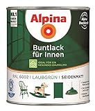 Alpina Buntlack für Innen Seidenmatt 0,75 Liter Farbwahl, Farbe (RAL):RAL 6002 Laubgrü