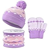 Kinder Wintermütze Schal Handschuhe Set - Kids Winter Beanie Strickmütze Winterschal Thermo Handschuhe mit Fleecefutter Warme Cap Hut Schlauchschal Handschuhe für Junge Mädch Tägliches Tragen 2-6 J